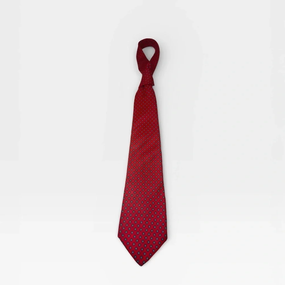 Guy Laroche Red and Blue Geometric 100% Silk Tie